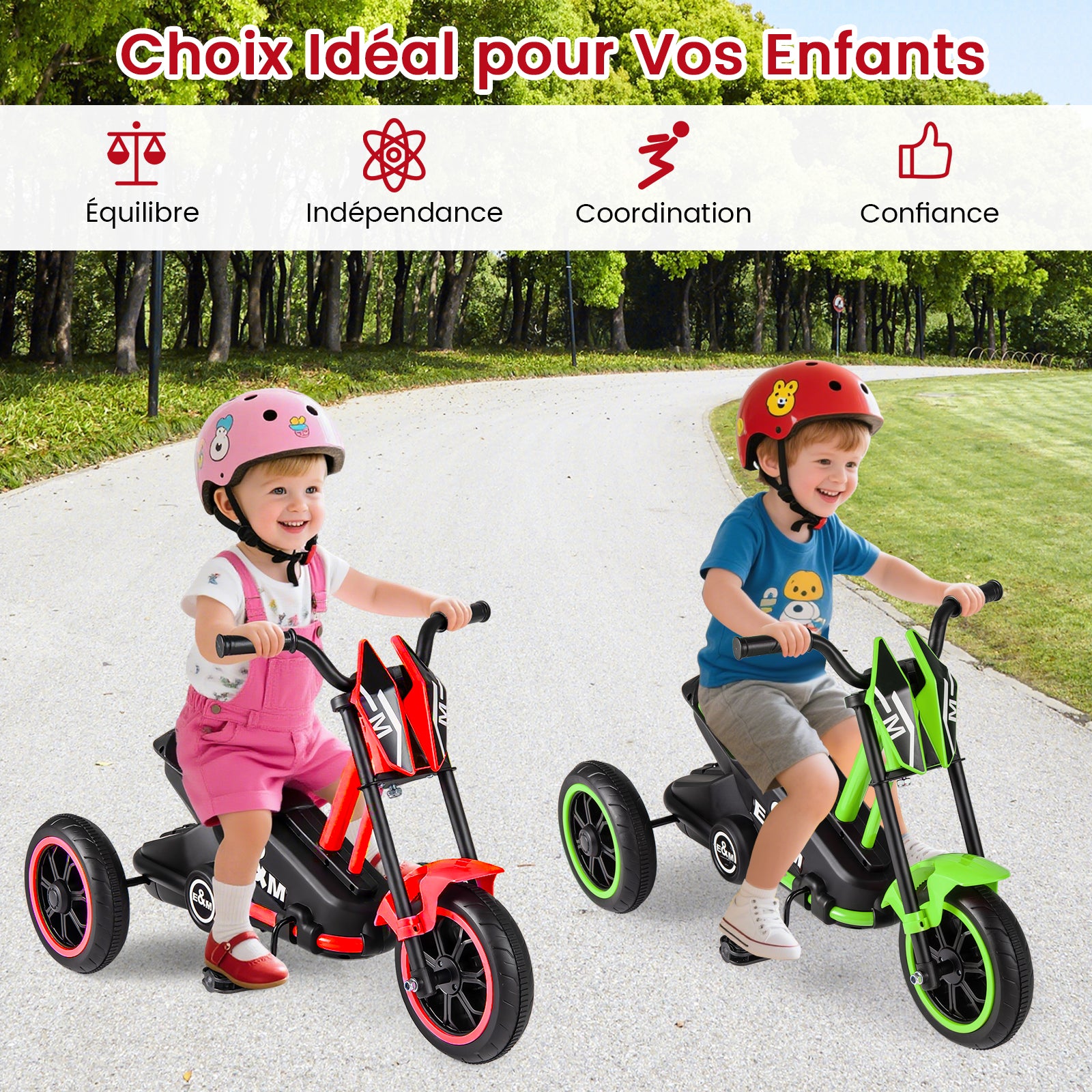 Costway Vélo enfant à trois roues avec pédales et guidon Rouge