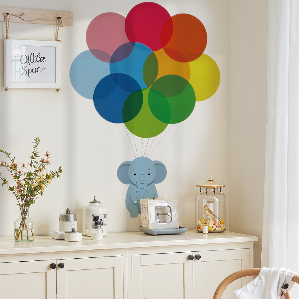 WhereHike Autocollant mural thème bleu - Éléphant et ballons