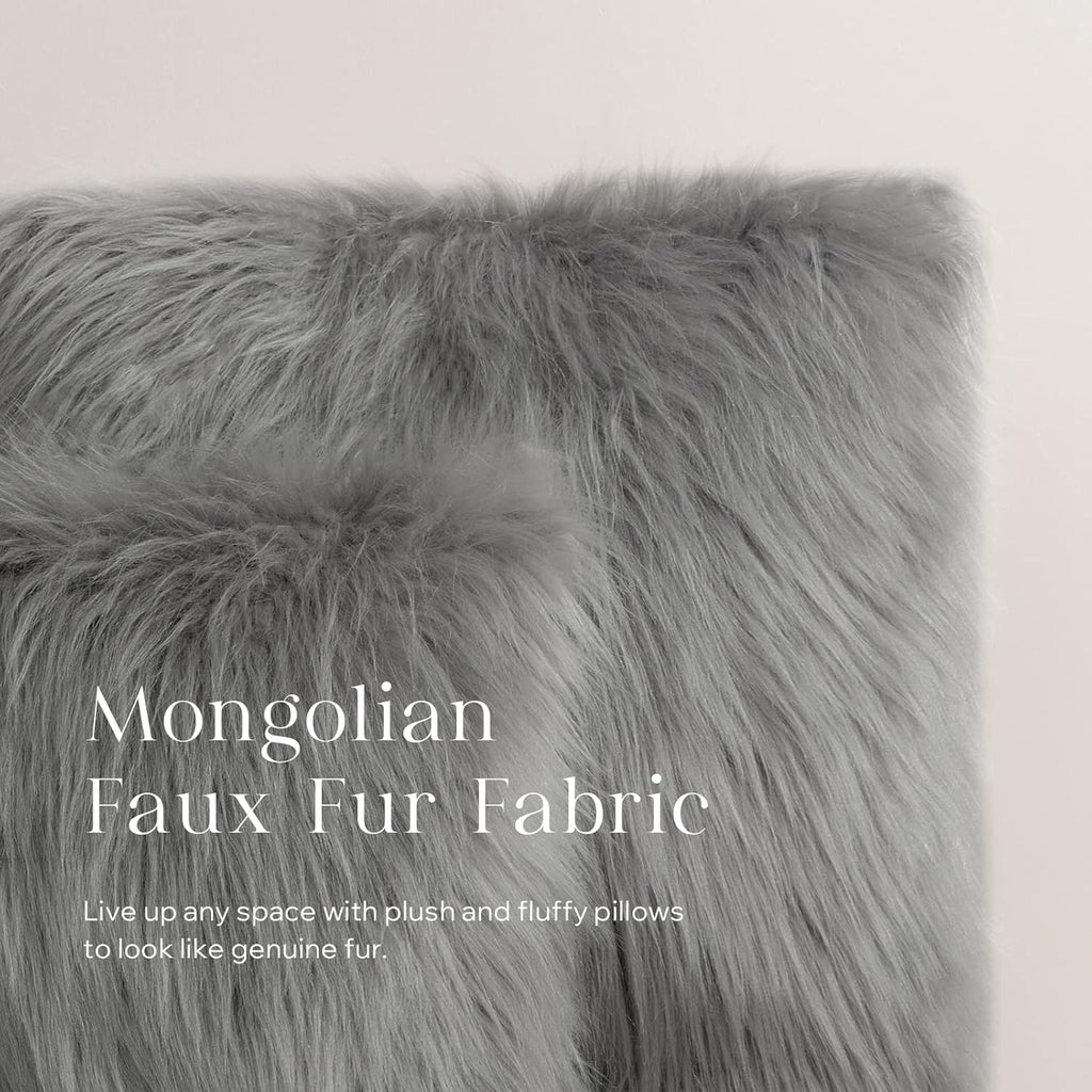 PHANTOSCOPE Housse de Coussin en Fausse Fourrure Coussin Décoratif Moelleux Mongol Taie d'Oreiller Douce Pelucheuse Housse de Coussin pour Chambre et Canapé, Gris 18 x 18 Pouces