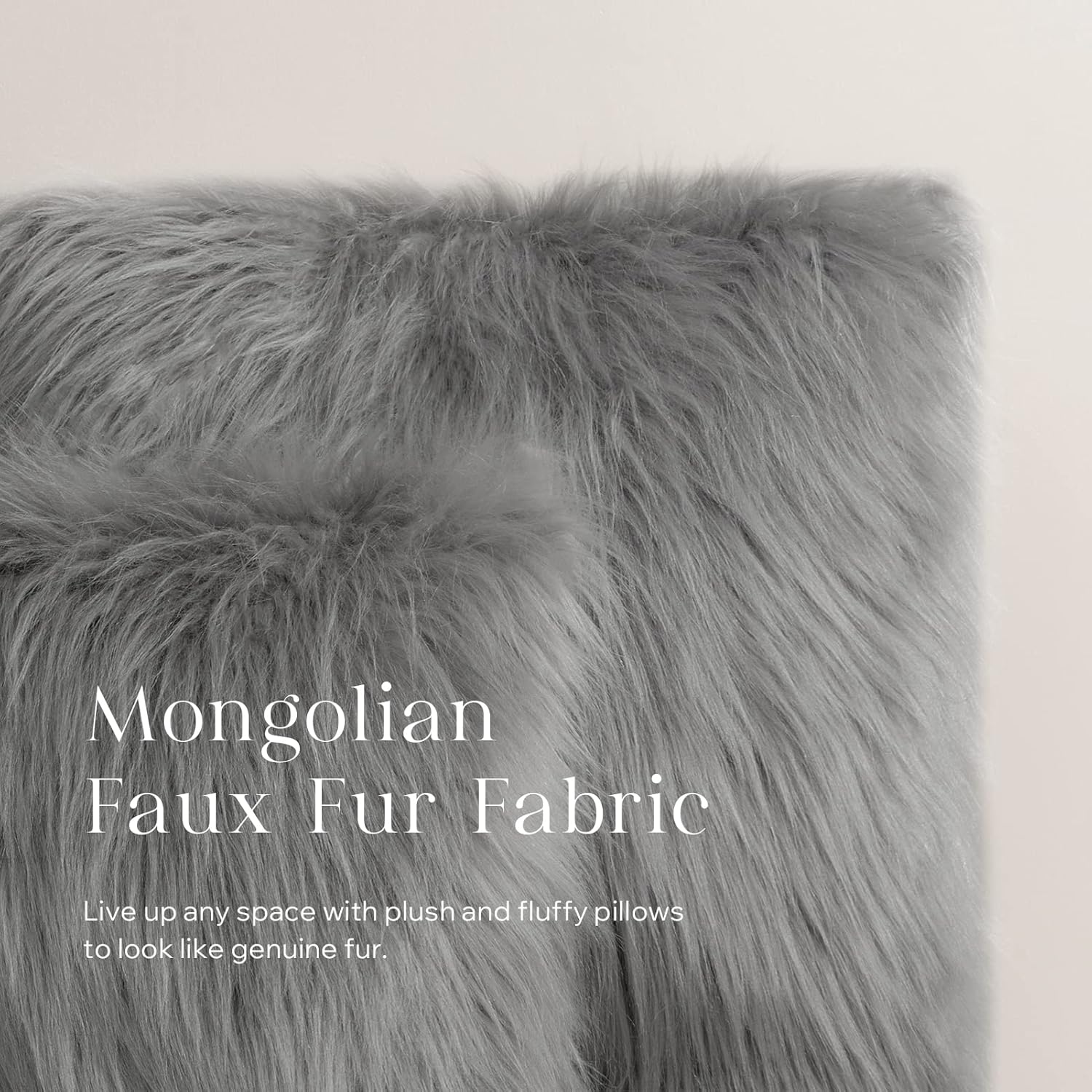 PHANTOSCOPE Housse de Coussin en Fausse Fourrure Coussin Décoratif Moelleux Mongol Taie d'Oreiller Douce Pelucheuse Housse de Coussin pour Chambre et Canapé, Gris 18 x 18 Pouces