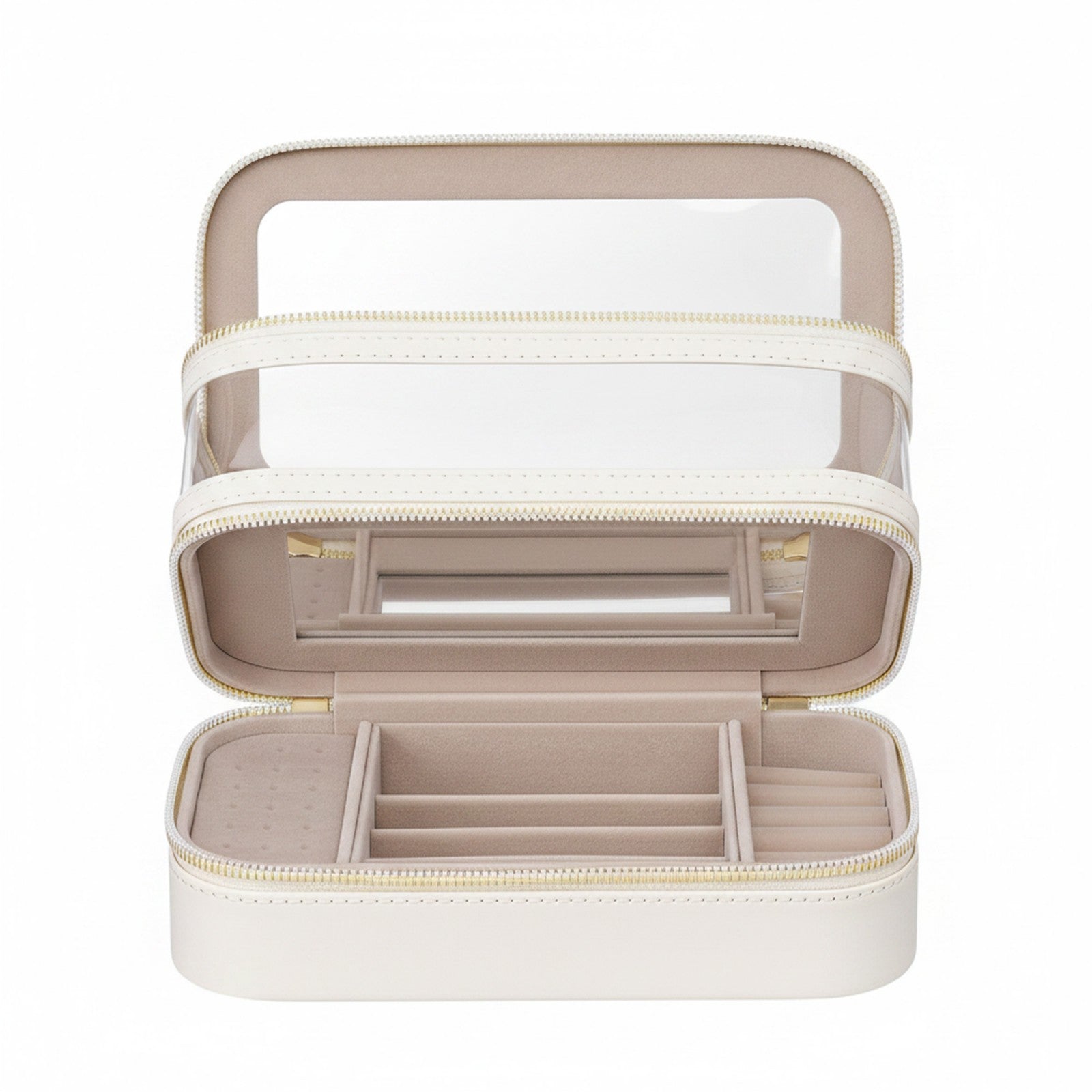 JOYFURNOS Organisateur de Cosmétiques avec Miroir, Mallette de Maquillage de Voyage, Rangement pour Bijoux, Trousse de Pinceaux Portable, Cadeau pour Femme, Blanc