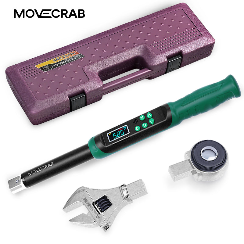 movecrab clé dynamométrique numérique, avec têtes de clé interchangeables, réglage précis, plage de couple 6.8-135 N·m (5-99.6 ft-lb), têtes à cliquet et à fourche