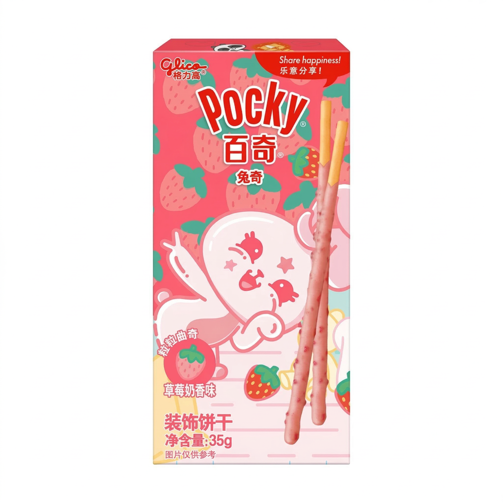 Glico Pocky Bâtonnets biscuits animaux Saveur lait fraise 35 g