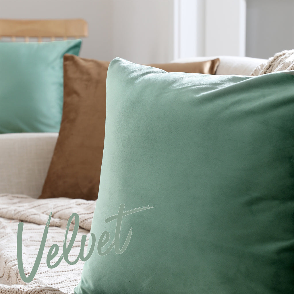Deconovo Housse de coussin en velours néerlandais, coloris vert clair, 45 x 45 cm, 1 pièce