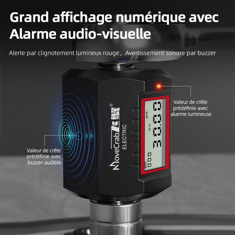 Adaptateur de couple numérique MoveCrab 10,2-340 N.m, entraînement 1/2", incluant des adaptateurs pour 3/8" et 1/4", pour clé dynamométrique électronique