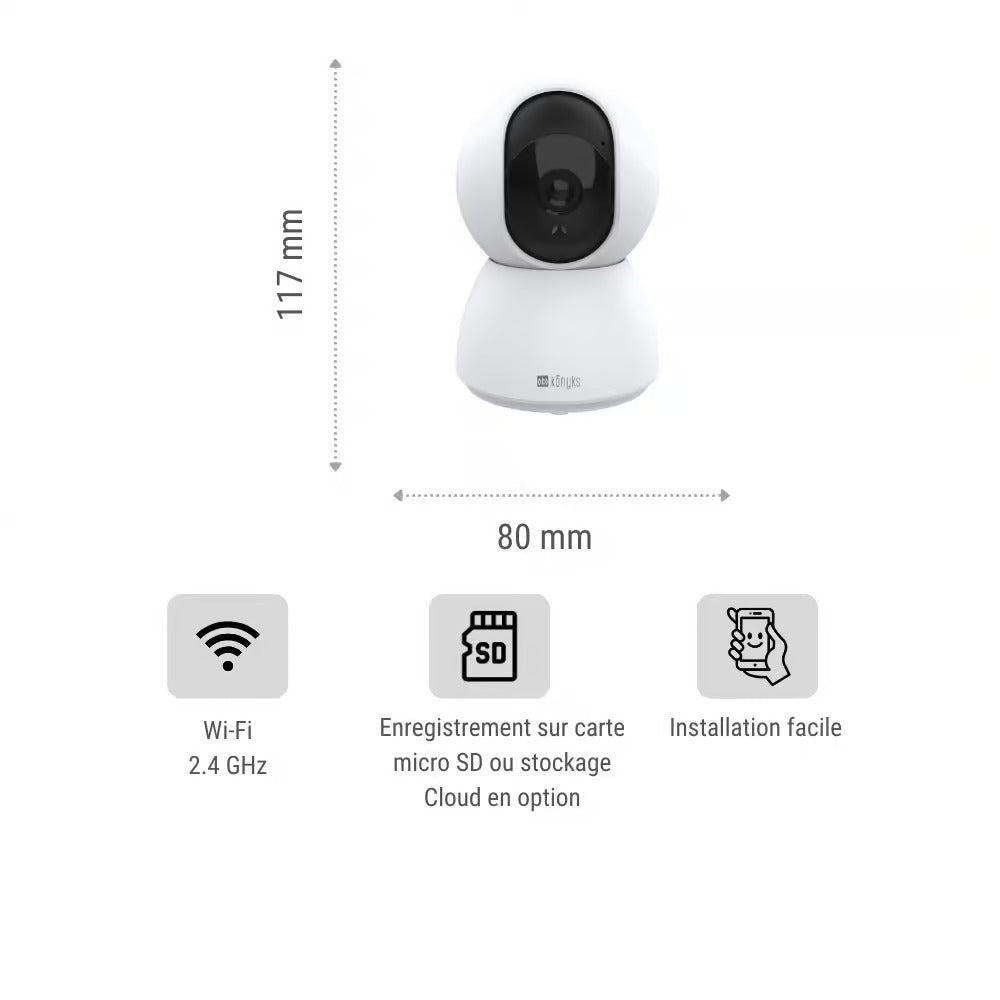 Konyks KO338690 Pack sécurité - 1 caméra Wi-Fi intérieure + 2 détecteurs d'ouverture + 1 détecteur de mouvement + 2 télécommandes