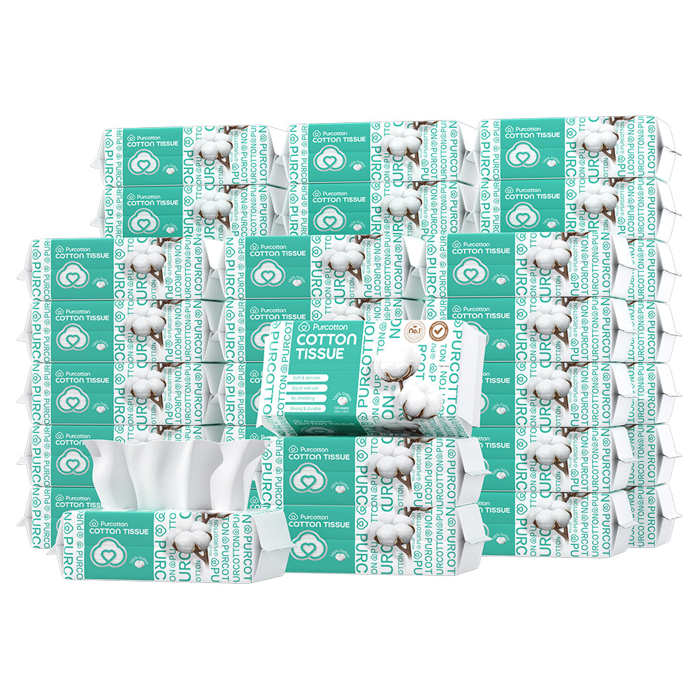 Purcotton linges faciaux 100 % coton, 100 feuilles x 40 paquets, grand format familial