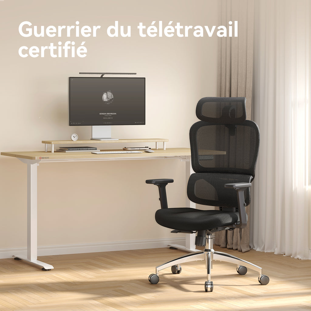 SIHOO Chaise de bureau ergonomique - Chaise de bureau réglable avec soutien lombaire 3D dynamique, dossier en mesh respirant, appuie-tête réglable et accoudoirs en PU pour bureau à domicile - (Noir)