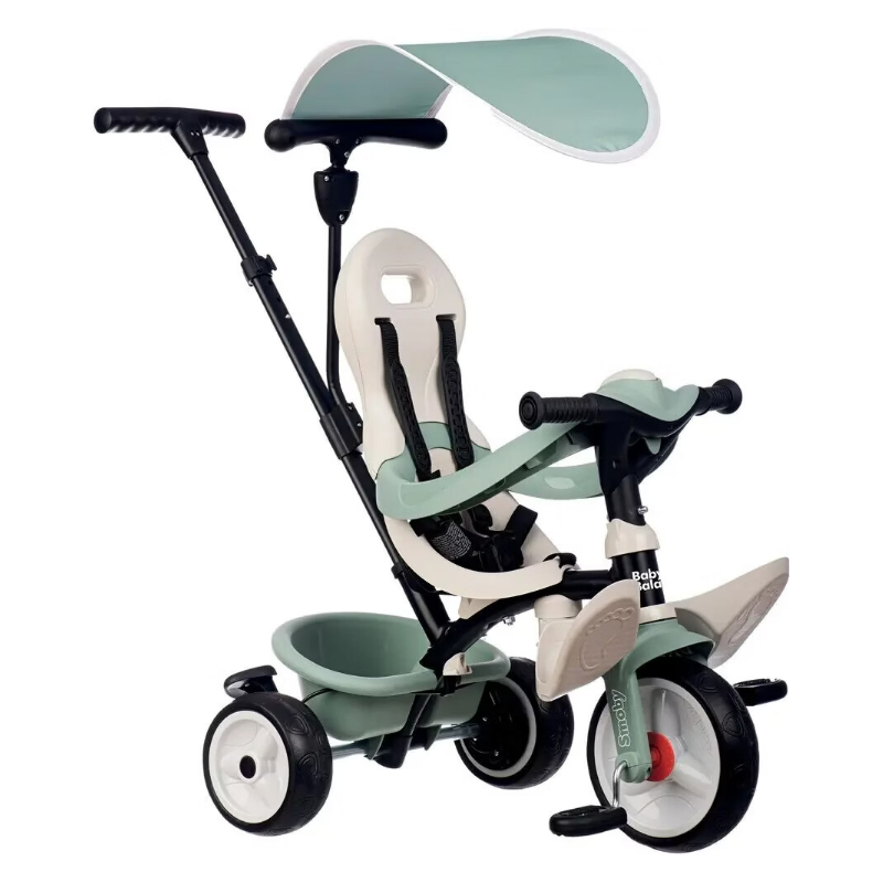Smoby Life - Tricycle Baby Balade - Evolutif 3 en 1 - Poignée Parentale Réglable - Frein de Parking - Pare Soleil Anti-UV - Matière Recyclée - A Partir de 10 Mois Jusqu'à 3 Ans - Fabrication Espagnole