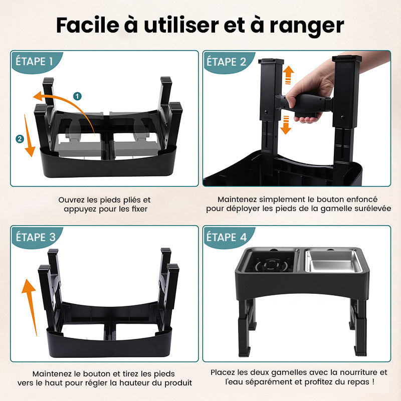 Blinkit 0159-3 Bol à alimentation lente pour animaux de compagnie/Bol surélevé pour chien, bol à alimentation lente + combinaison de bols en acier inoxydable, conception pliable réglable en hauteur à quatre niveaux, convient à l'alimentation et à l'a