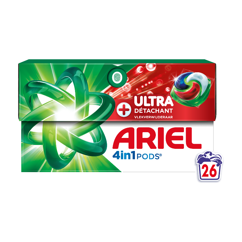 Ariel PODS® 4-en-1 Capsules de lessive + Ultra détachant, 26 doses