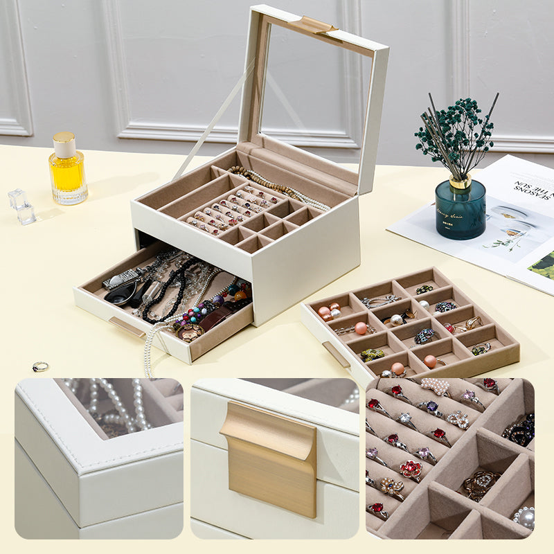 JORDAN&JUDY Boîte à Bijoux Multi-Couches - 3 Niveaux Rose, Coffret de Rangement pour Bagues, Boucles d’Oreilles et Colliers