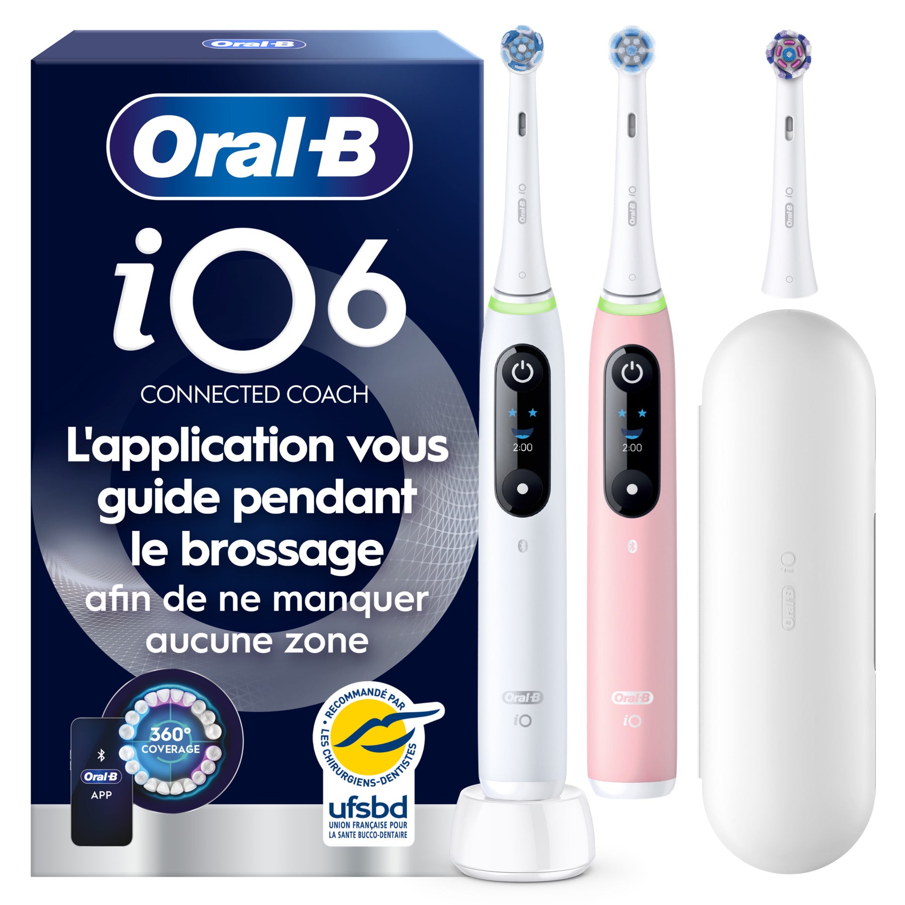 Oral-B iO 6 Brosse à dents électrique Lot de 2 Rose et blanc 2 têtes de brosse