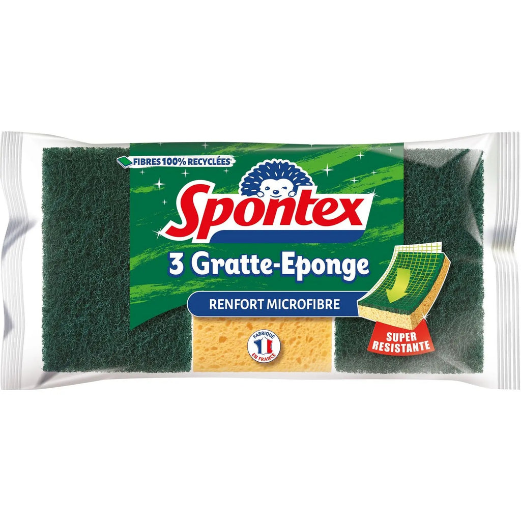 SPONTEX Éponges grattantes microfibre renforcées longue durée 3 éponges