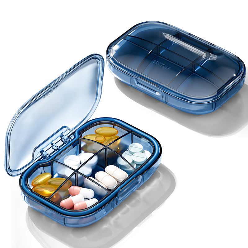 GAONLY Lot de 2 étuis piluliers de voyage portables à 6 compartiments en plastique bleu anti-humidité