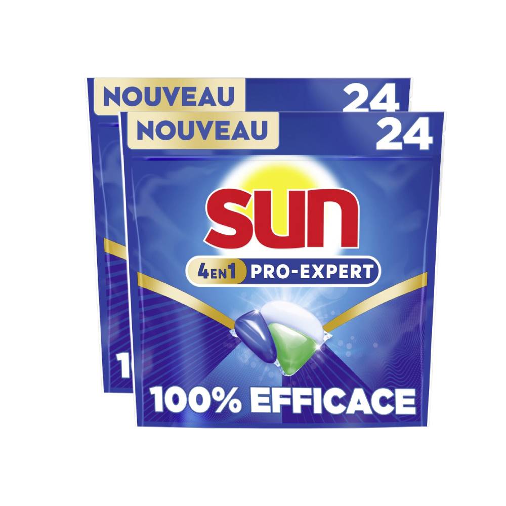 Sun Pro Expert Capsules Lave-vaisselle 4-en-1 CLEANBOOST Poudre & Gel 2 x 24 Capsules (= 48 Capsules)