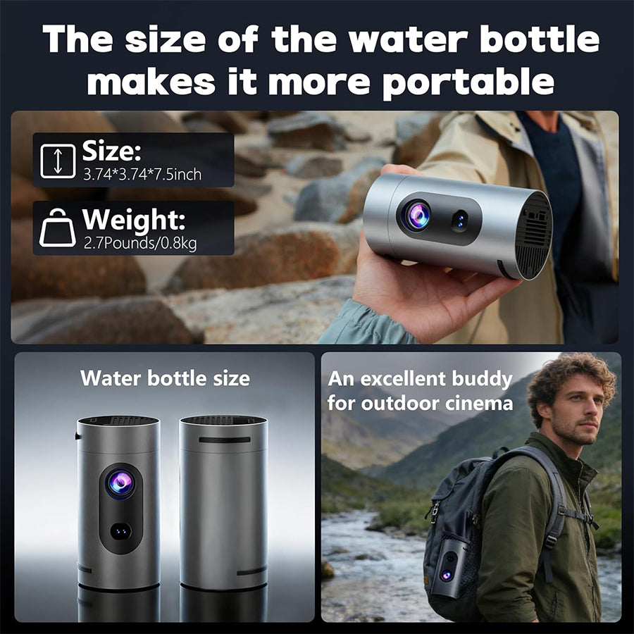 XBJ Mini projecteur d’extérieur portable ultraléger intelligent 1080P | Décodage 4K, fonctionne avec batterie externe (vendue séparément), 8000 lumens, son Dolby Digital 8 W