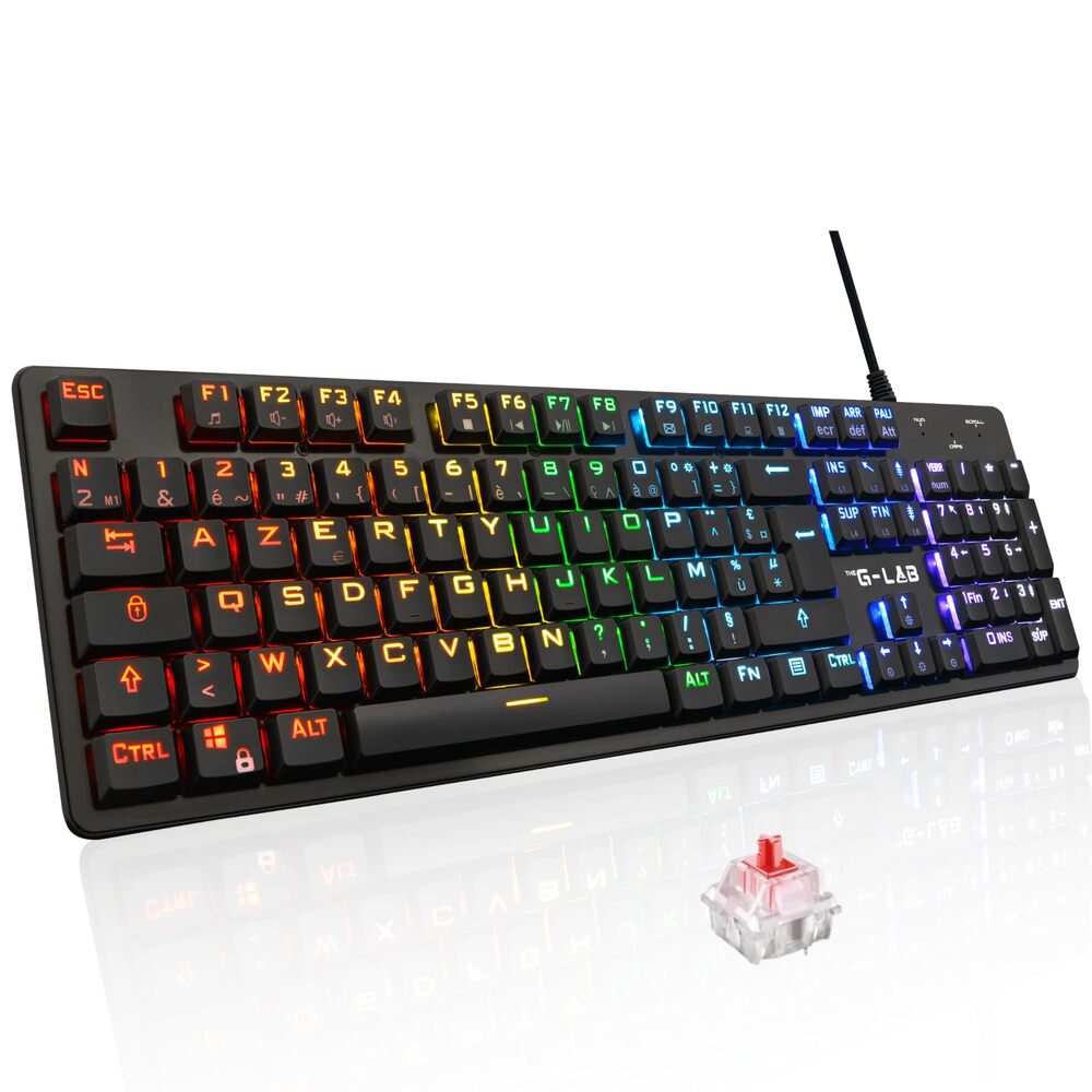 THE G-LAB Keyz Platinum Clavier Gaming Mécanique (Switch Rouge) Filaire RGB, Taille Complète - AZERTY - Noir