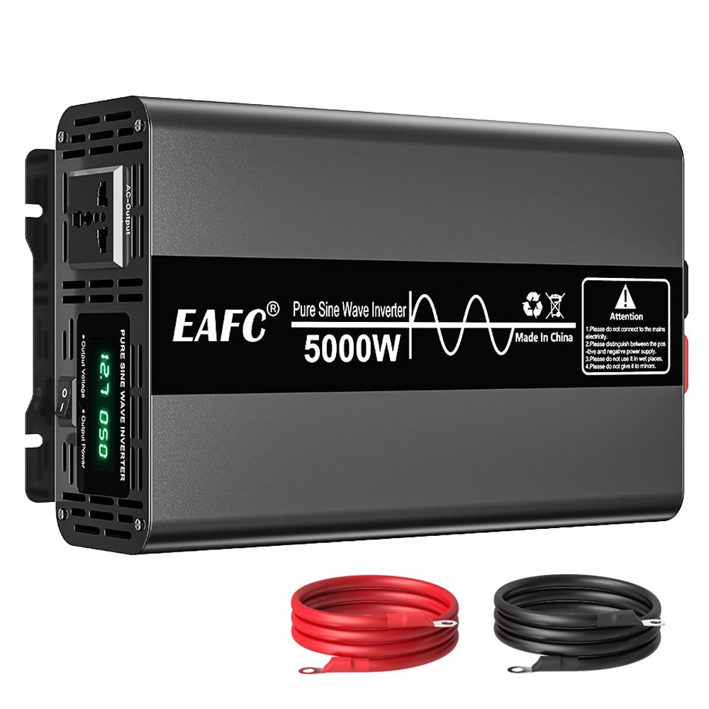 EAFC Convertisseur de puissance amorphe 5000 W à onde sinusoïdale pure (pic 5000 W / puissance nominale 2500 W) – Convertisseur de voiture 12 V CC vers 220 V CA avec prise universelle
