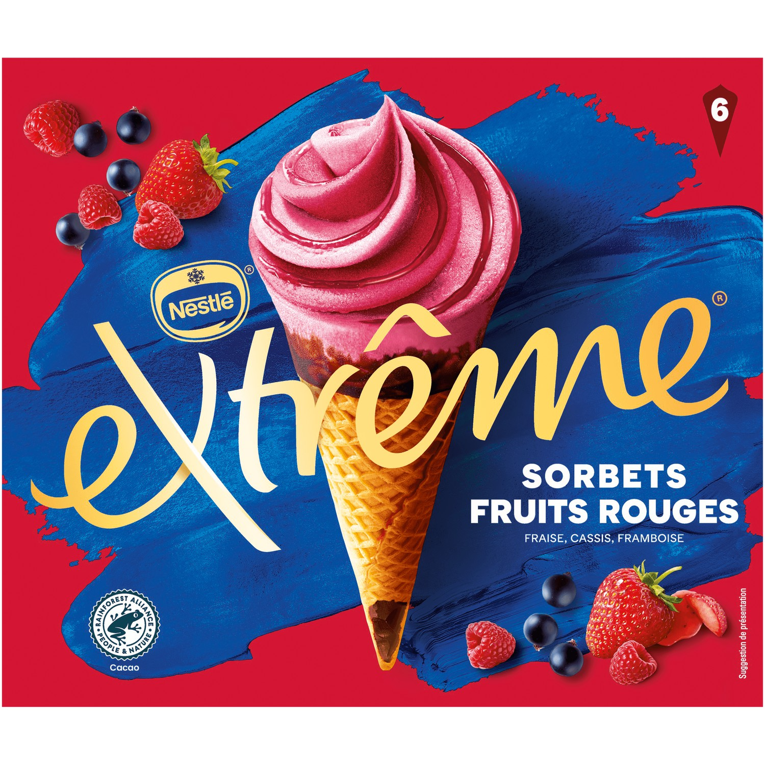 Extrême Cônes glacés Sorbets Fruits Rouges x6 438 g