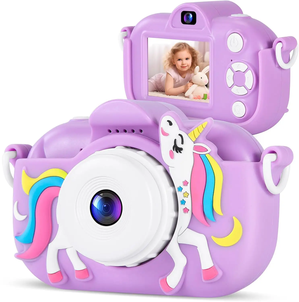 Songdian Appareil photo pour enfants avec housse souple motif dessin animé, meilleur cadeau de Noël, d'anniversaire et de fête pour enfants - Violet