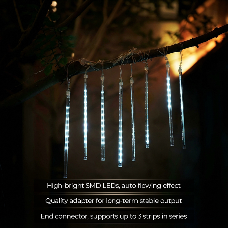 M.TK Guirlande Lumineuse Effet Pluie de Météores avec 8 Tubes 192 LED Étanche – Chute de Neige Blanche pour Sapin de Noël (8 Tubes, Blanc)