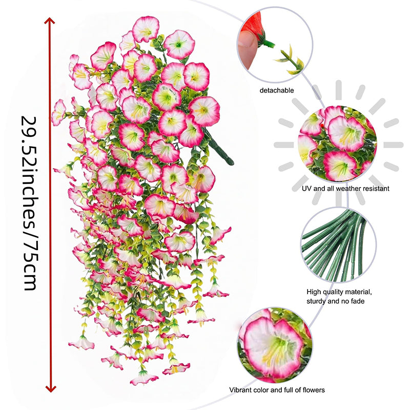 Yuejia Lot de 4 plantes suspendues artificielles réalistes, fleurs d’ipomée en fausse soie, lianes retombantes