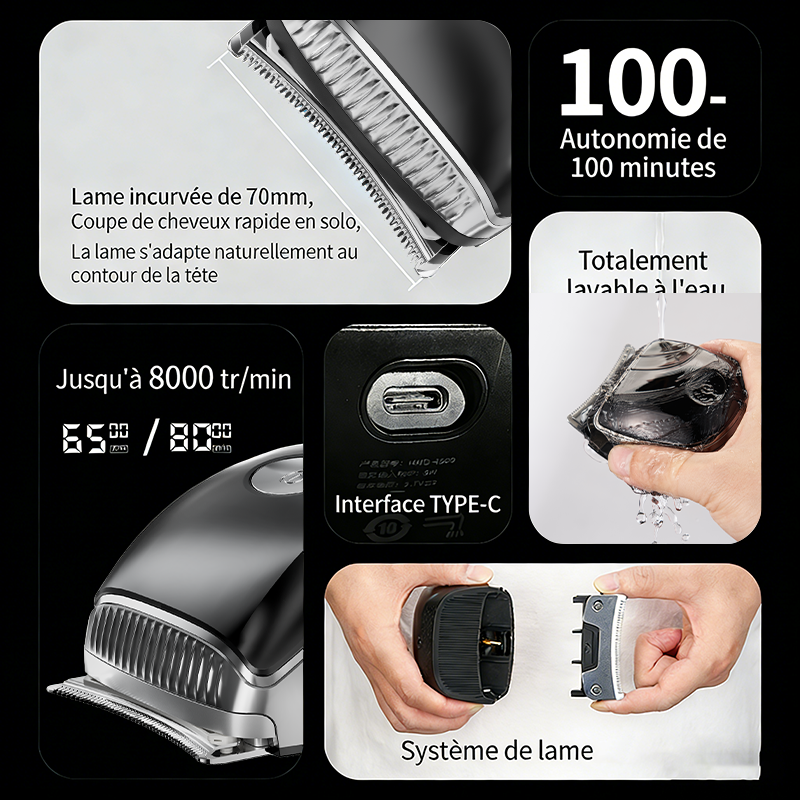Komingdon Tondeuse à cheveux sans fil rechargeable - Tondeuse pour homme à coupe autonome avec coupe précise, nettoyage facile et longue autonomie de la batterie