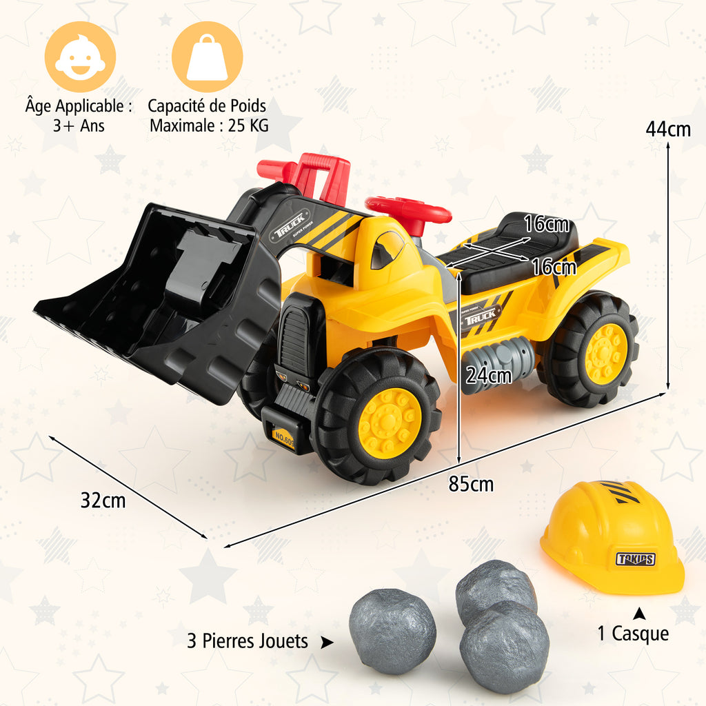 Costway Porteur pelleteuse pour enfants avec godet réglable et effets sonores