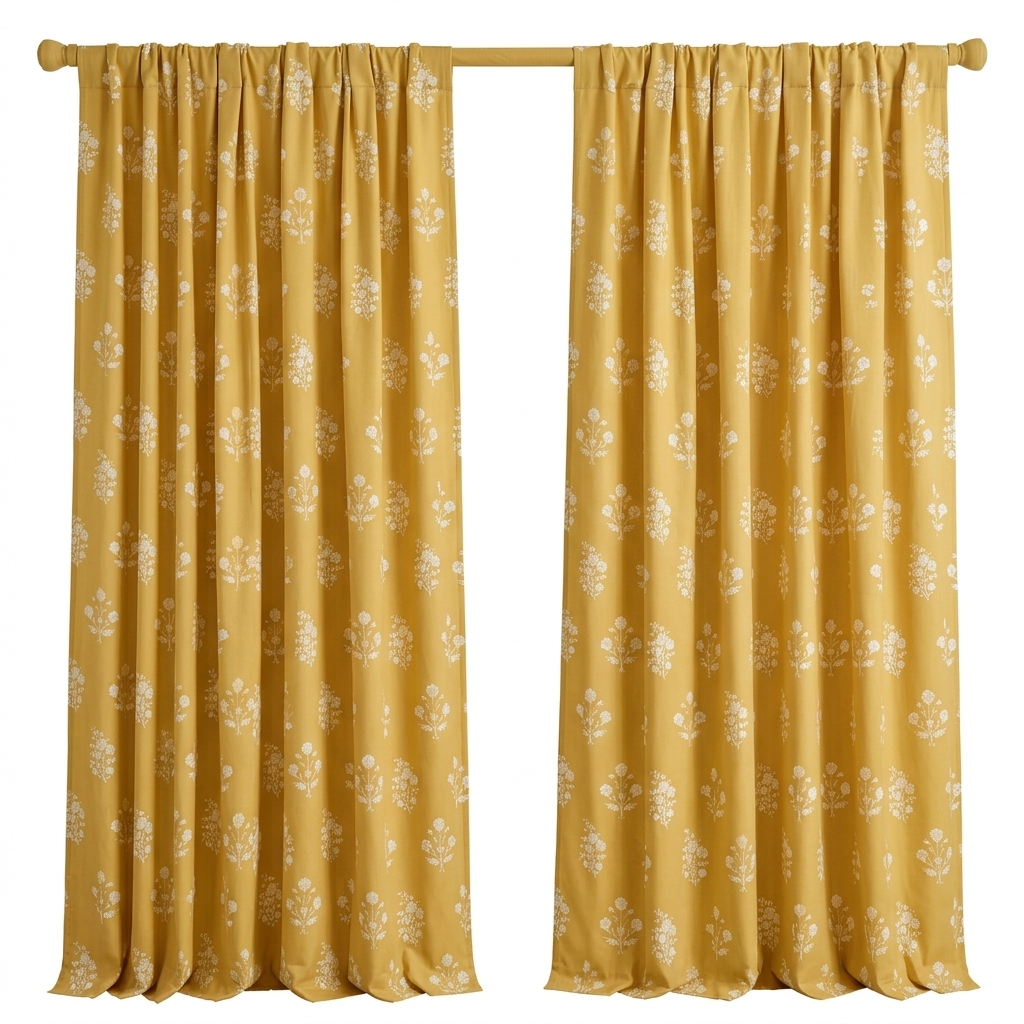 Rideaux PONY DANCE en Faux Lin Motif Floral, Style Campagne Française Automne, Occultants et Filtrants de Lumière pour Salon/Chambre/Salle à Manger/Bureau, Jaune Moutarde, 2 Panneaux 132x220cm