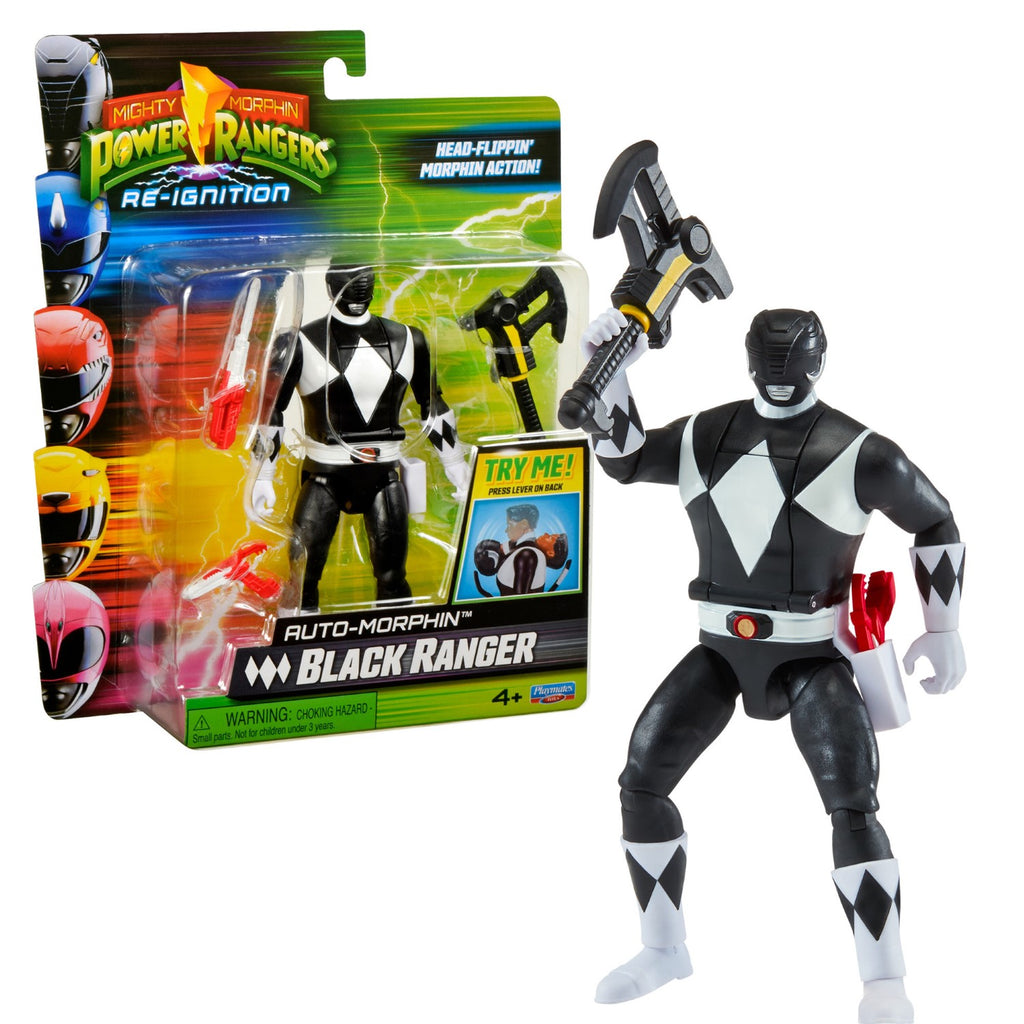 POWER RANGERS Power Ranger - Auto-morphin, Figurine articulée 2-en-1, 15 cm, Ranger Noir - Zack, Pour les enfants dès 4 ans, PWG073
