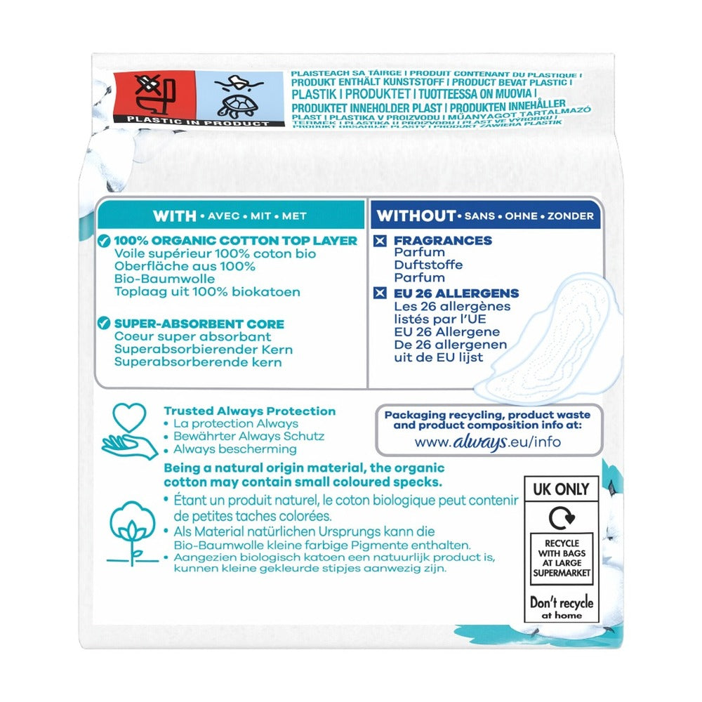 Always Ultra Serviettes Hygiéniques Protection Coton Avec Ailettes Flux Normal - 44 Unités (4 Paquets de 11)