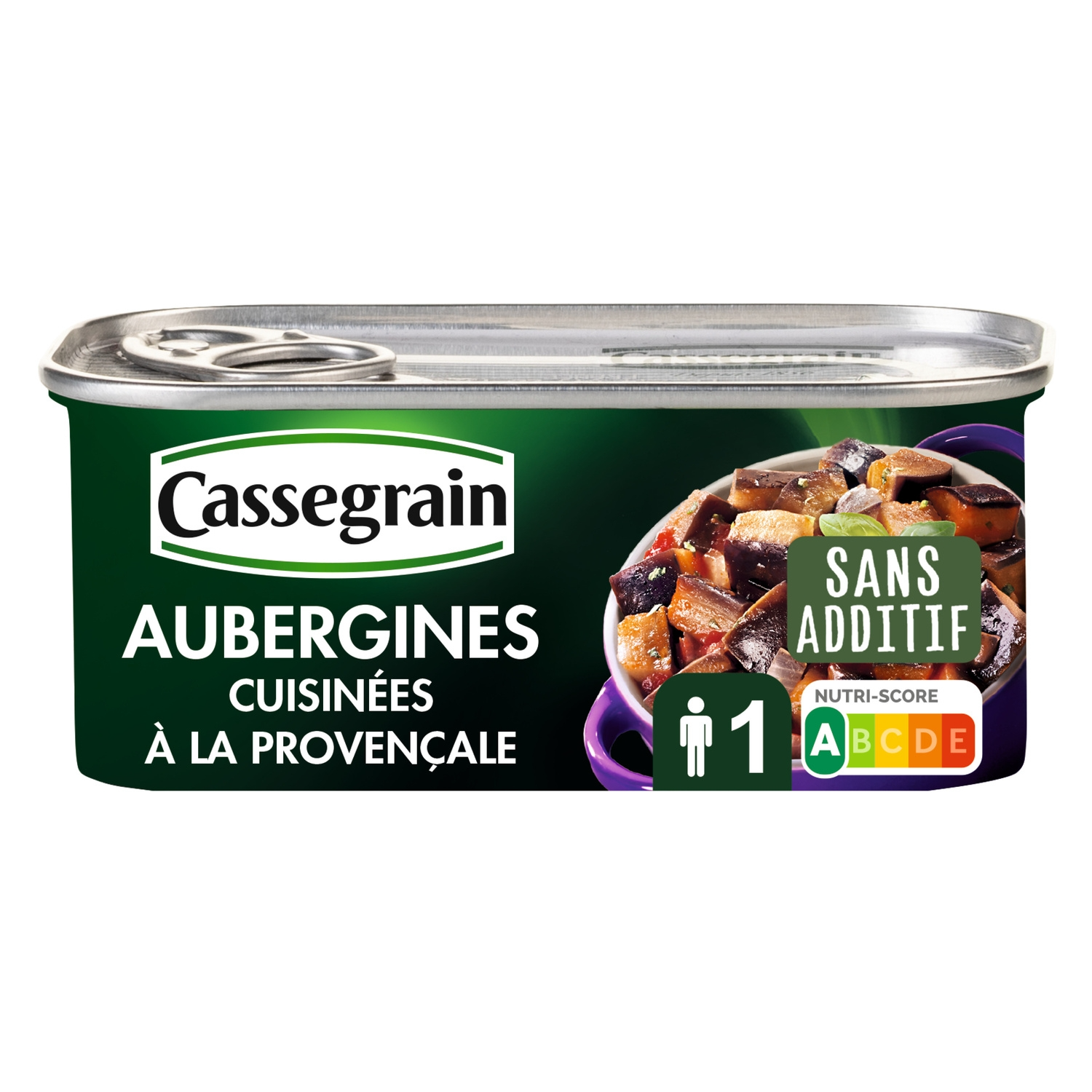 Cassegrain Aubergines à la provençale, 1 % d’huile d’olive, Boîte 1/4 kg, 185 g