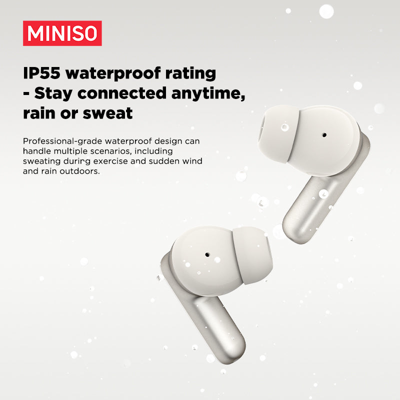 Écouteurs sans fil Bluetooth 6.0 MINISO MS106, conception d'écouteurs de traduction TWS AI avec son haute fidélité avec microphone intégré et indice d'étanchéité IPX5