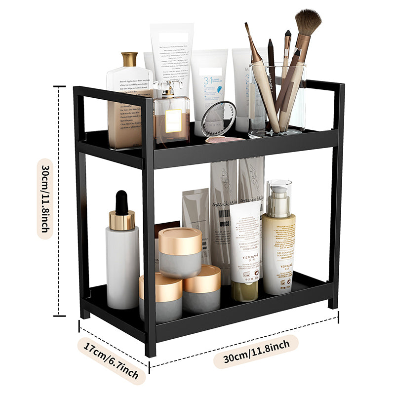 VIVREAL Étagère de rangement multifonctionnelle – Noir, fer forgé et polypropylène, organisateur de comptoir double couche, S3030B