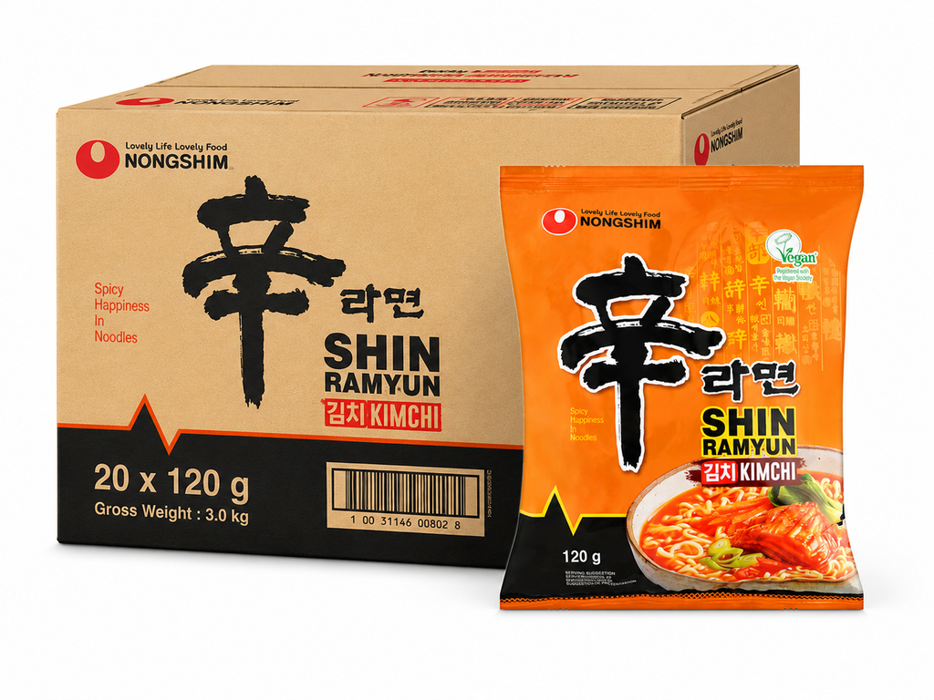 Nongshim Soupe de nouilles instantanées Kimchi 20 x 120 g (nouvel emballage)