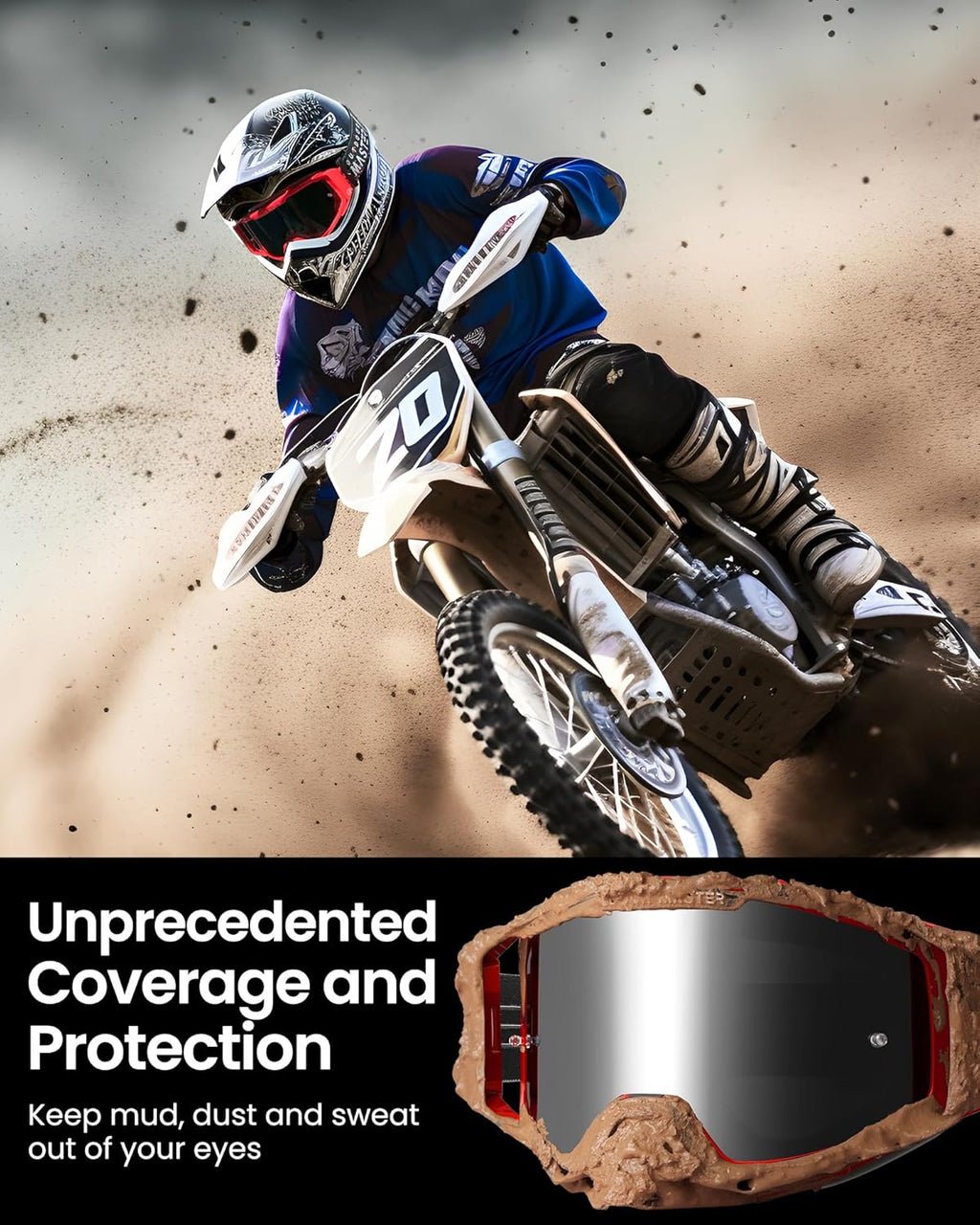 OutdoorMaster Mustang Lunettes OTG pour moto cross, pour hommes, femmes et adolescents, monture rouge, lentilles grises avec finition argent