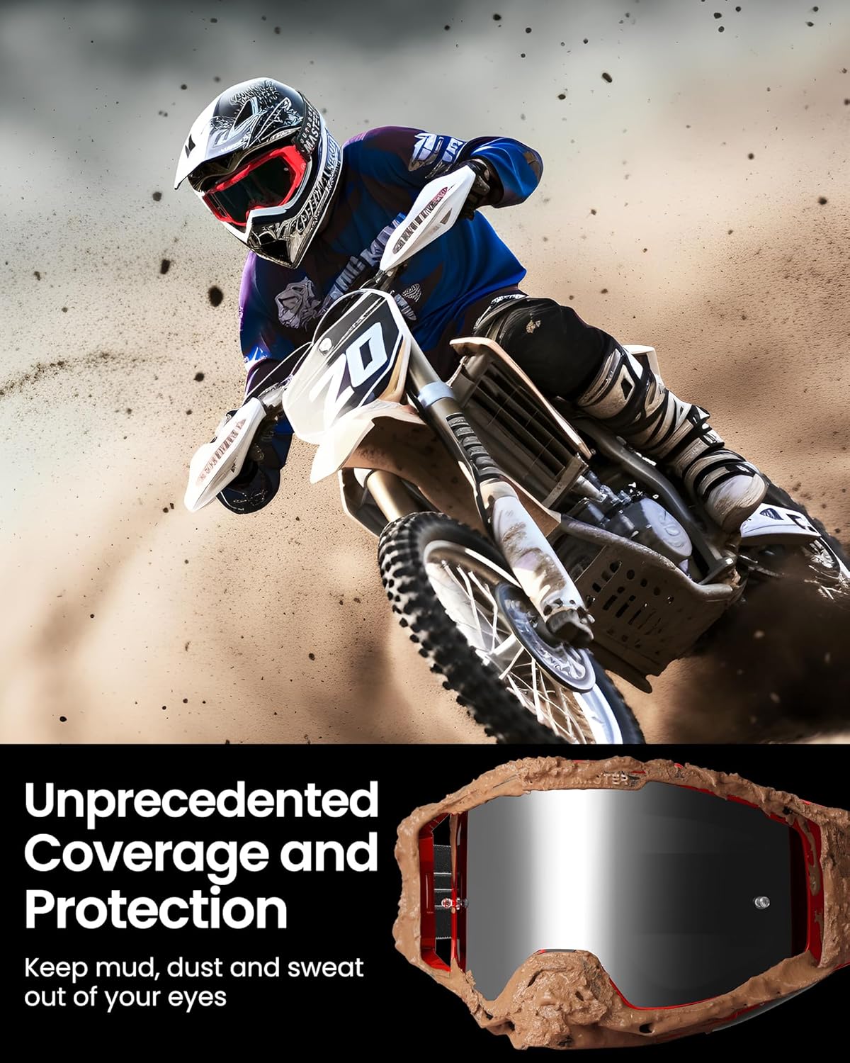 OutdoorMaster Mustang Lunettes OTG pour moto cross, pour hommes, femmes et adolescents, monture rouge, lentilles grises avec finition argent