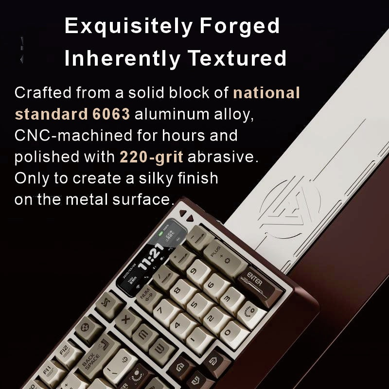 Siukie CTRL100 Clavier mécanique en aluminium CNC, touches HMX Cream Taro HIFI, écran IPS personnalisable, Gasket Mount, sans-fil Tri-Mode, layout 96 %, US QWERTY - Noir Scintillant