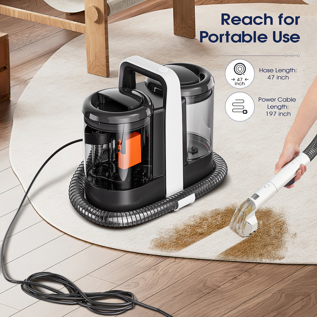 Omeser W07 Nettoyeur de Tapis à Main, 600 W, 15 kPa Machine de Nettoyage Câblée pour Taches sur Tissus, Canapé, Animaux et Voiture