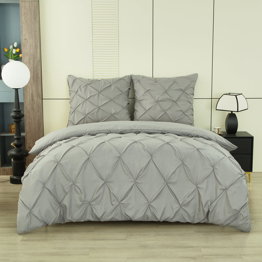 Ensemble housse de couette et taies d'oreiller, gris, effet plissé et brossé, 200 x 240 cm + 80 x 80 cm x 2
