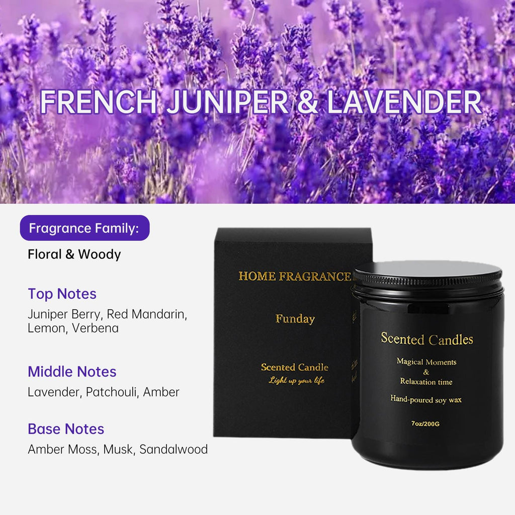 Zooly All-Black Series Bougie parfumée en pot à crème - Genévrier français et lavande, 200 g, 1 pièce