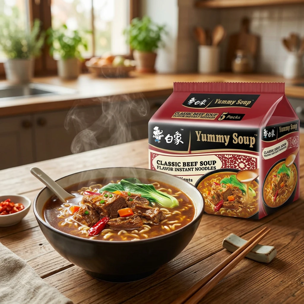 Bai Xiang Nouilles classiques saveur soupe de bœuf - 97 g x 5