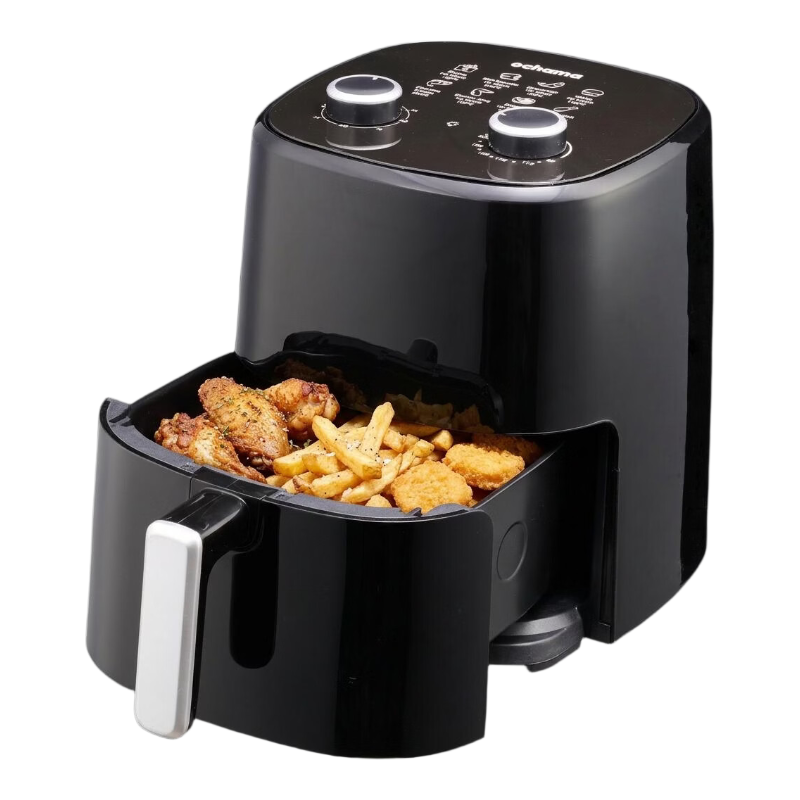 ochama Friteuse sans huile 3,2 L, friteuse électrique multifonction pour la maison, 1250 W, cuisson par air chaud, contrôle précis de la température et de la durée, intérieur antiadhésif