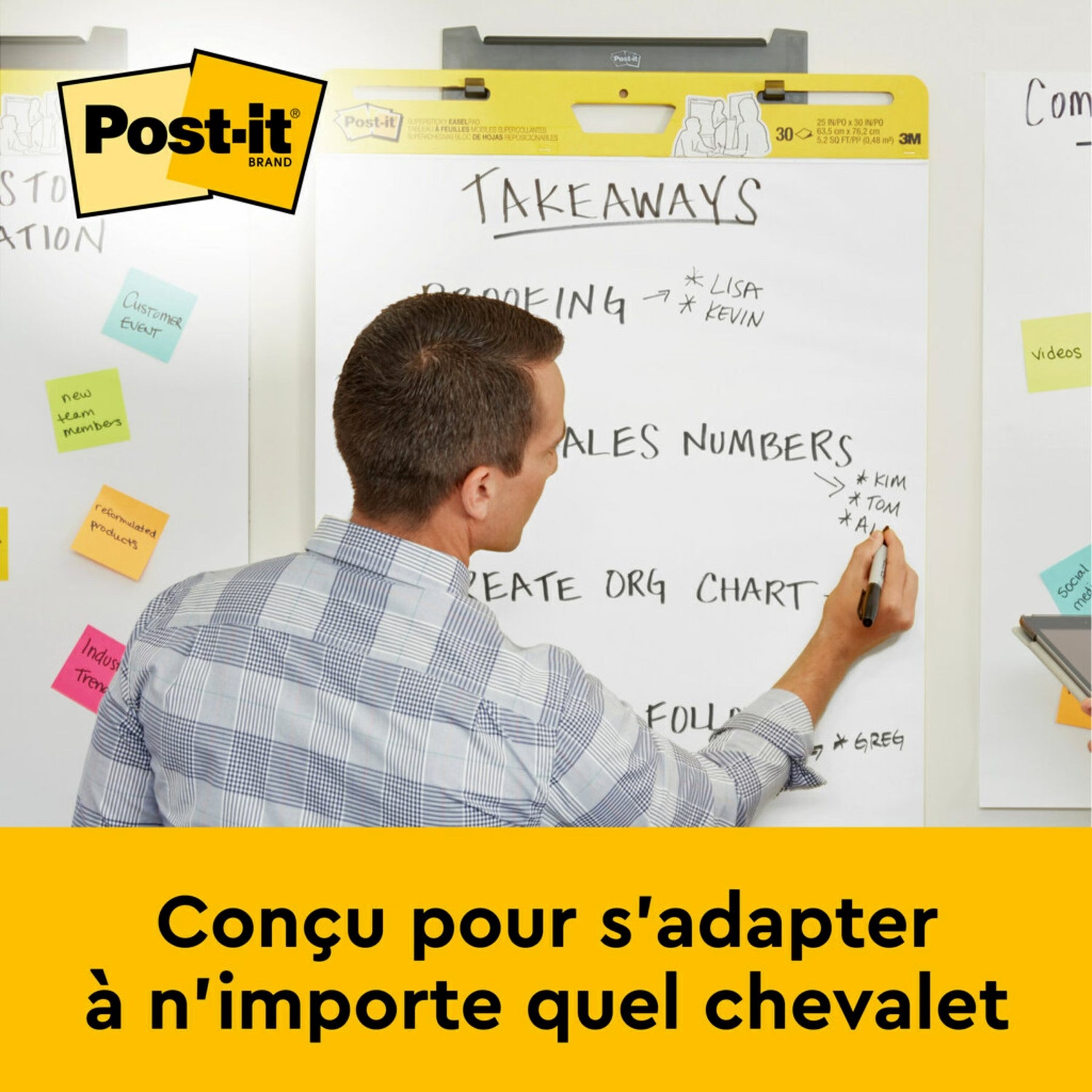 Post-it Tableau de réunion super adhésif 100 % recyclé, 559RP-3, 2+1 offerts, 63,5 cm x 76,2 cm, 30 feuilles/planche, 3 planches/lot, 100 % PEFC, SGSCH-PEFC-COC-110078