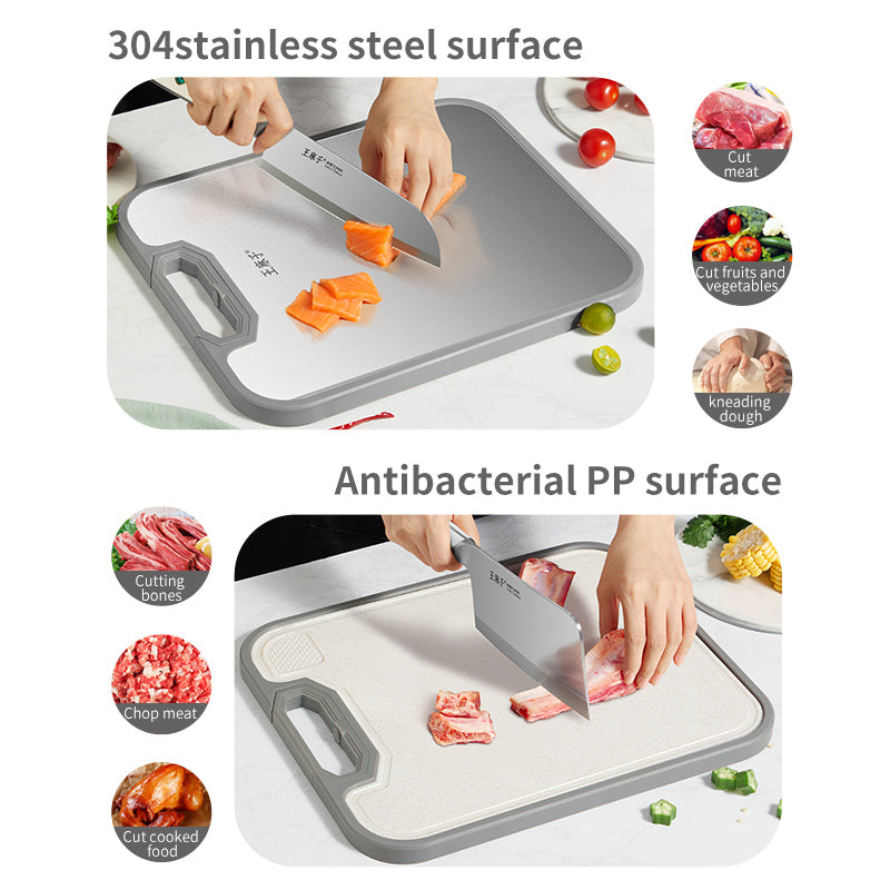 WANGMAZI Planche à découper double face antibactérienne en acier inoxydable