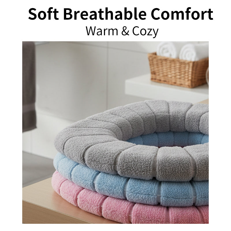 JORDAN&JUDY Lot de 3 couvre-sièges WC en peluche tricotée, amovibles et lavables, pour la maison, Gris + Bleu + Rose