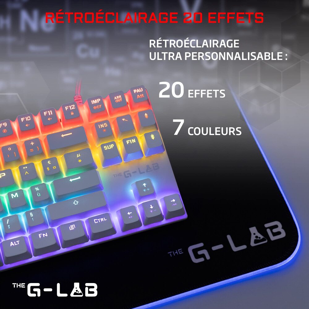 THE G-LAB Keyz Mercury Clavier Gaming Mécanique Switch Rouge Filaire RGB TKL - AZERTY - Noir
