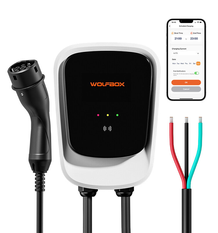 WOLFBOX AE07 Station de charge Type 2 7 kW 32 A monophasé Wallbox avec contrôle via application et carte RFID