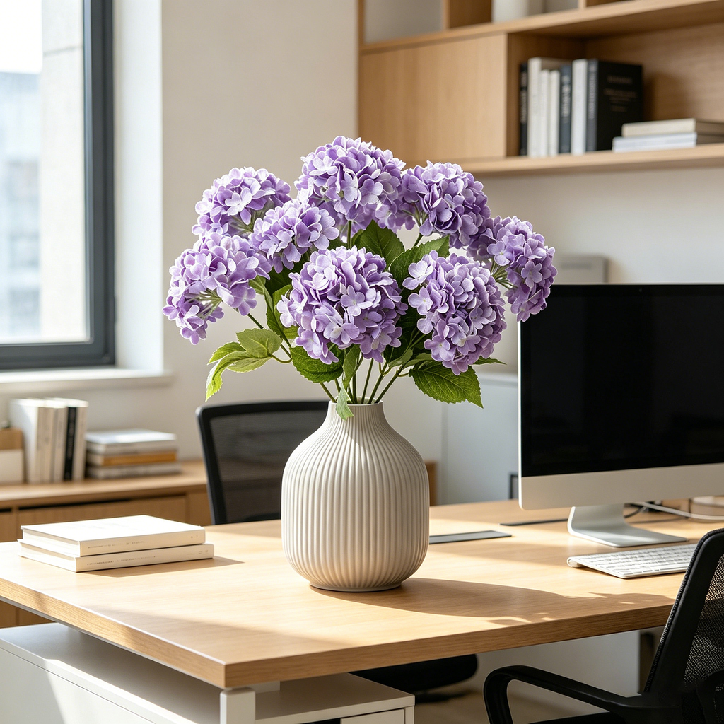 Yuejia 1 Pièce 13 Pouces/33 cm Faux Hydrangée 7 Têtes Fleur en Soie Fleur en Soie Salon Chambre Décoration de Fleur de Mariage Décoration de Fleur Artificielle (Violet)